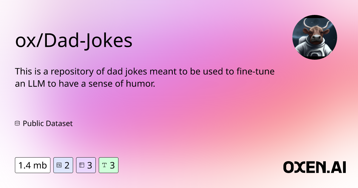 Settings - ox/Dad-Jokes - ox/Dad-Jokes | Datasets at Oxen.ai